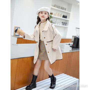 Girls' Woolen Coat Mid-Length Thicker